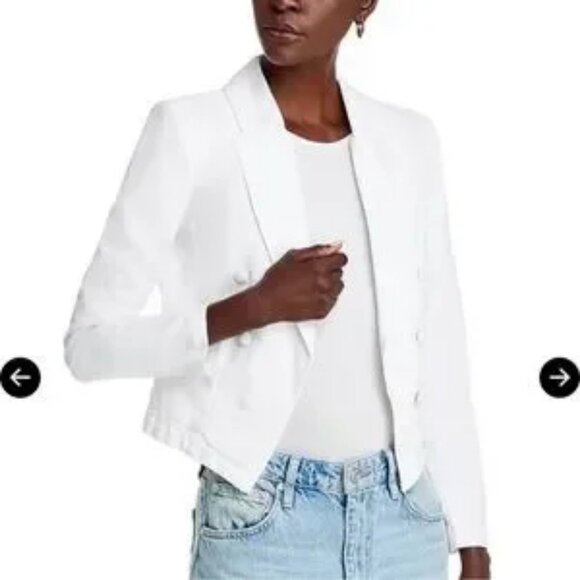 NWT Womens L'Agence Wayne White Cropped Double Breasted Denim Blazer Jacket L - Picture 2 of 13